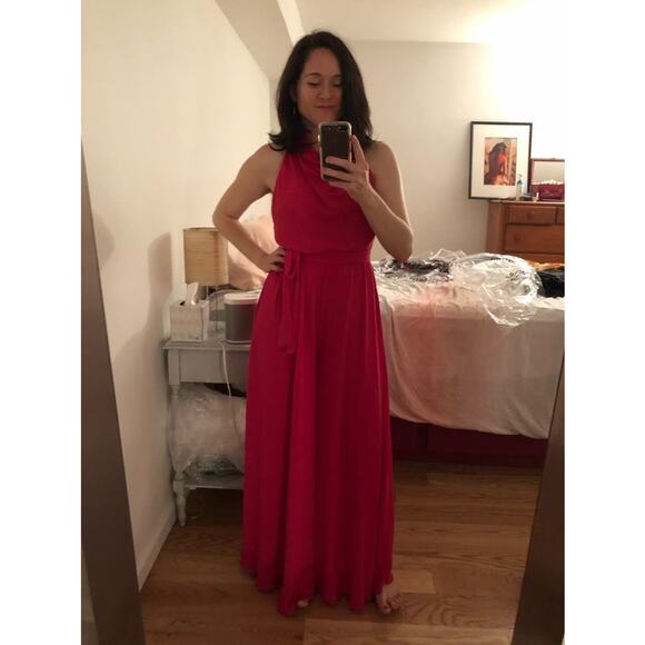 Halston Heritage Sleeveless Cowl Neck Flowy Wide Leg Jumpsuit Neon Pink size 0 - Picture 15 of 16